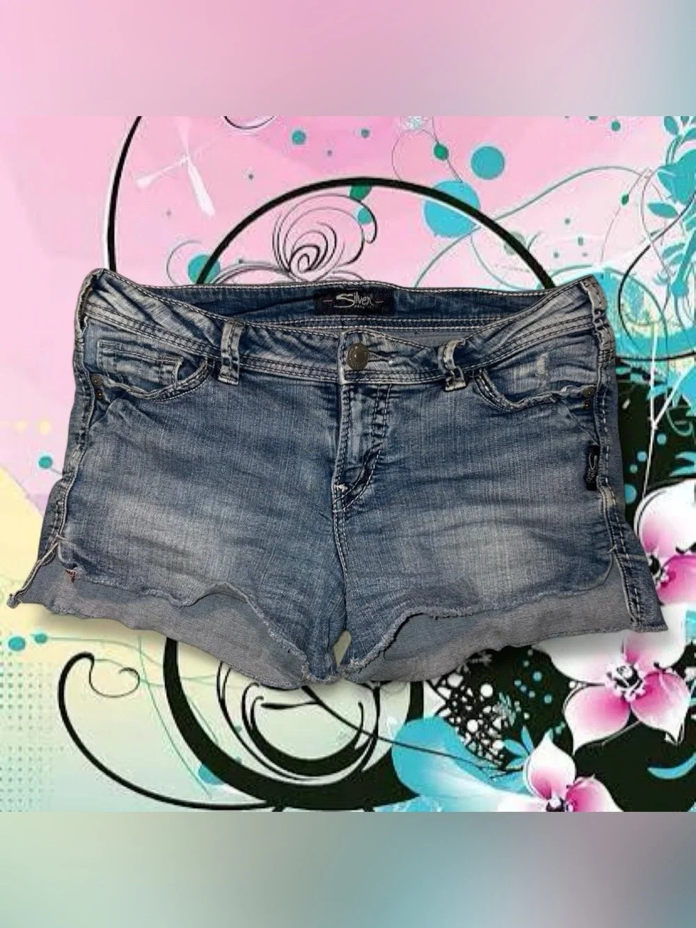 vtg y2k midlength lowrise denim shorts - silver jeans, sz 29